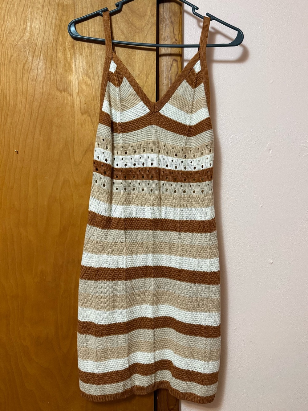 Striped Knit Mini Dress in Brown and Cream